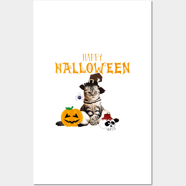 Halloween Cat Witch Costum Pumpkin Spider Skull Gift Wall Art by ro83land